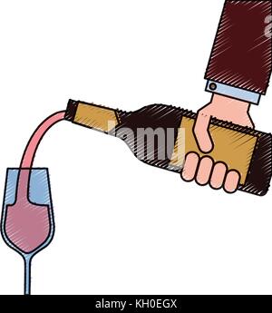 Kellner Hand eine Flasche Wein und gießt Gläser Wein Stock Vektor