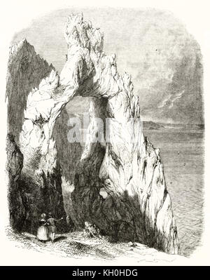 Alte Ansicht der Arco Naturale (Natural Arch) auf der Insel Capri, Italien. Von Girardet, Publ. Auf Magasin Pittoresque, Paris, 1847 Stockfoto