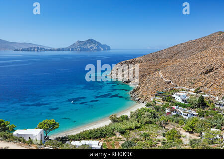 Levressos Strand der Insel Amorgos auf den Kykladen, Griechenland Stockfoto