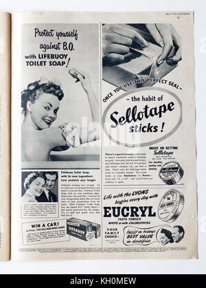 Jahrgang 1950 s Werbung in Illustrierten Stockfoto