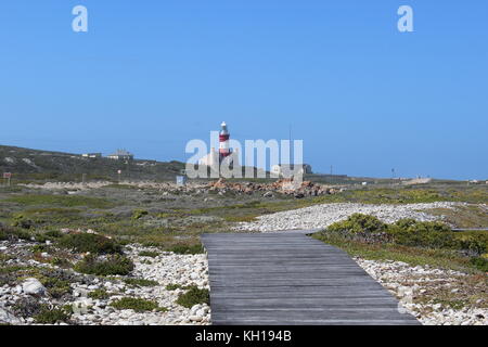 Leuchtturm am Cape Agulhas - Südlichste Punkt in Afrika Stockfoto