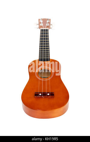 Ein natürliches Holz ukulele auf weißem Hintergrund Stockfoto