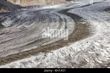 Grossen Aletschgletscher, Schweiz: Detail der riesigen Eis Fluss, der größte Gletscher Europas. Stockfoto