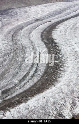 Grossen Aletschgletscher, Schweiz: Detail des Eis Fluss, den größten Gletscher Europas. Stockfoto