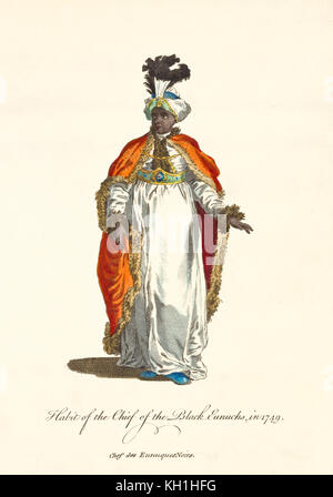 Alte Abbildung der Chef der Schwarzen Eunuchen in traditionellen Kleidern in 1749. Von J.M. Vien, Publ. T. Jefferys, London, 1757-1772 Stockfoto