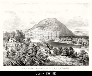 Alte Ansicht von Lookout Mountain, Tennessee und Chattanooga Eisenbahn. Von Currier & Ives, Publ. in New York, 1866 Stockfoto