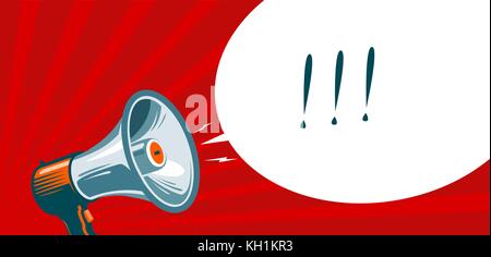Lautsprecher, Megaphon, Bullhorn. Werbung, Werbebanner. Vektorabbildung Stock Vektor