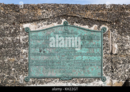 Kapitän craster Memorial Hafen Plakette (1906) Gedenken an seine Aktion in der britischen militärischen Invasion in Tibet ab 1903. Stockfoto