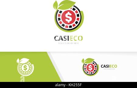 Vektor casino und Leaf logo Kombination. Chip und eco Symbol. Einzigartige roulette spiel und organischen Logo Design Template. Stock Vektor