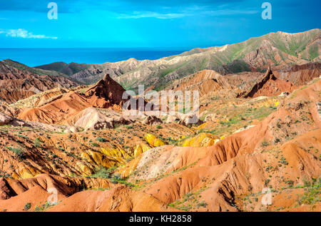 Bunte Felsformationen in skaska aka Märchen Canyon, Kirgisistan Stockfoto