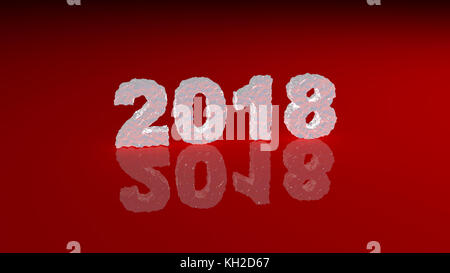 Neues Jahr 2018 aus Eis auf der glänzenden Oberfläche Stockfoto