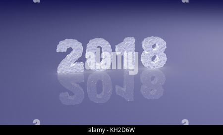 Neues Jahr 2018 aus Eis auf der glänzenden Oberfläche Stockfoto