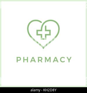 Logo-Vorlage für Herz- und Cross-Pharmazie Stock Vektor