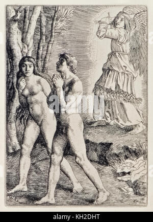 'Adam und Eva aus dem Paradies vertrieben" von "Paradise Lost" von John Milton (1608-1674) eine Reihe von 12 Abbildungen geätzt von William Strang (1859-1921). Weitere Informationen finden Sie unten. Stockfoto