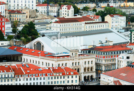 Luftaufnahme des Bahnhofs Rossio in Lissabon. Stockfoto