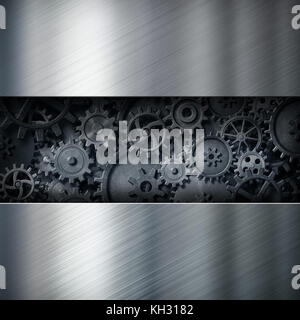 Metal industrial Hintergrund mit Zahnräder und Getriebe Uhrwerk 3D-Darstellung Stockfoto