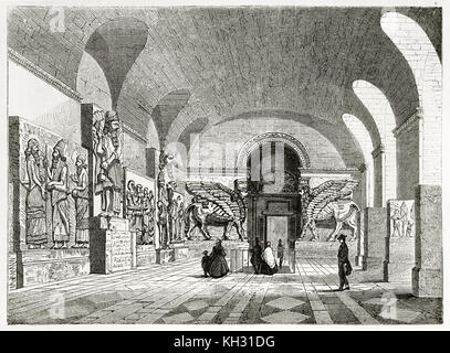 Alte Abbildung: Darstellung von Louvre museum Assyrische Saal. Durch Flandin, Publ. Bei le Tour du Monde, Paris, 1863 Stockfoto