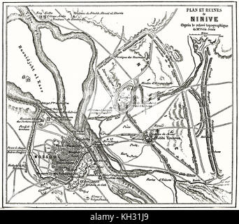Alte Karte von Ninive. Nach Felix Jones, Publ. Bei le Tour du Monde, Paris, 1863 Stockfoto