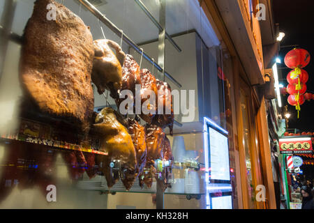 Aromatische Chinesischen knusprige Ente auf Anzeige in China Town, London, England, UK. Stockfoto