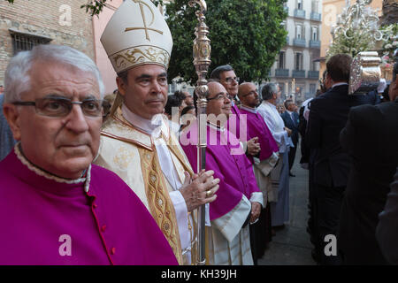 Jedes Jahr im September in Málaga der Tag der Virgen de la Victoria gefeiert wird. Der 8. September, wenn die Prozession stattfindet. Stockfoto