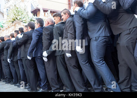 Jedes Jahr im September in Málaga der Tag der Virgen de la Victoria gefeiert wird. Der 8. September, wenn die Prozession stattfindet. Stockfoto