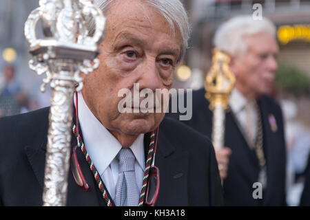 Jedes Jahr im September in Málaga der Tag der Virgen de la Victoria gefeiert wird. Der 8. September, wenn die Prozession stattfindet. Stockfoto