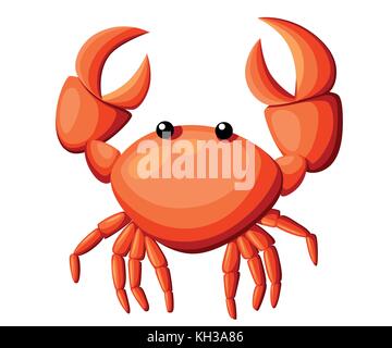 Bunte rote Krabben Vector Illustration. Meer Kreatur im flachen Design. Shell Crab Symbol auf weißem Hintergrund. Wasser Tier mit Krallen Stock Vektor