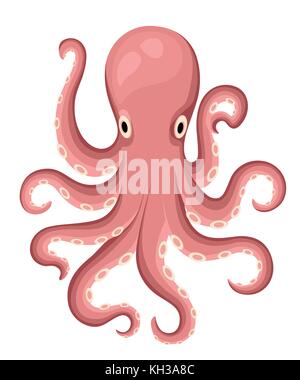 Red Octopus cartoon Charakter. cute Octopus flachbild Vektor auf weißem Hintergrund. aquatische Fauna. octopus Symbol. Tierische Illustration für Zoo ad, nat Stock Vektor