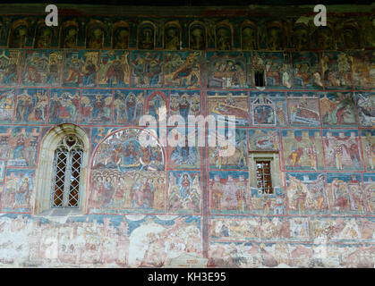 Kloster Humor mit Fresken an der Außenwand., Rumänien. Stockfoto