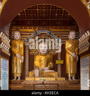 Innenraum der buddhistische Tempelanlage von Mohnyin Thambuddhei Paya in Monywa in Myanmar (Burma). Termine von 1303, obwohl es in 19 rekonstruiert wurde Stockfoto