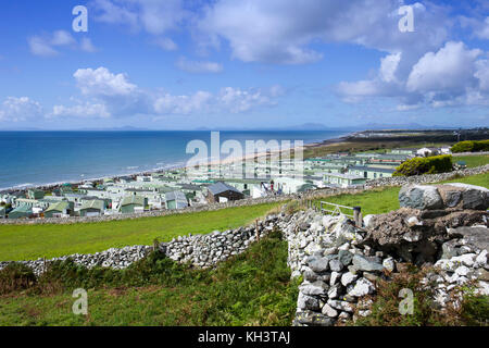 Caerddaniel Ferienhaus Park, in der Nähe von Tintagel, mit Blick auf die Cardigan Bay in Snowdonia National Park, Wales UK Stockfoto