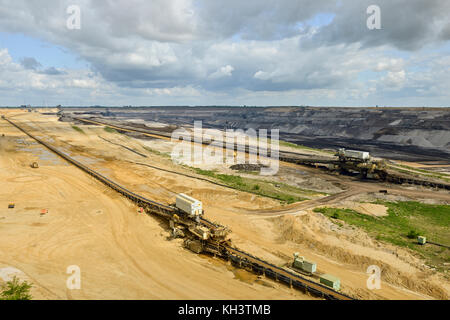 Teile von garzweiler Oberfläche Mine, RWE Power, geschossen von Observation Deck jackerath Sicht, Blick in den Tagebau, Braunkohle Grube, Deutschland, Euro Stockfoto