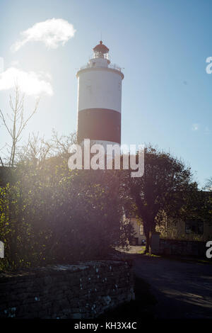 Långe Jan ('Tall John') ist ein schwedischer Leuchtturm. Es ist die highets in Schweden. Stockfoto