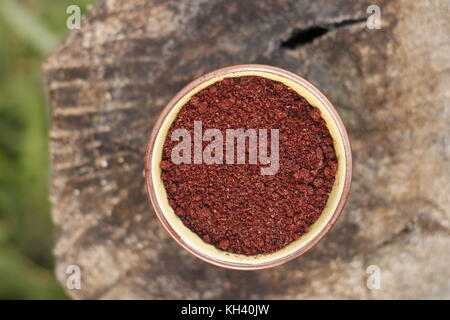 Sumac Schüssel über rustikale Hintergrund Stockfoto