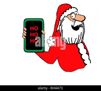 Weihnachten Cartoon Illustration eines Jolly santa claus Wer hat "Ho Ho Ho" auf seinem Handy. Stockfoto