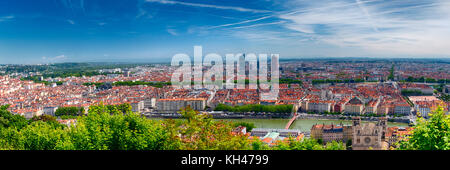 Panoramablick von Lyon aus dem Hügel Fourvière, Frankreich Stockfoto