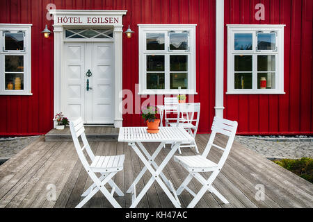 Vorderansicht eines Country Inn Eingang, Pori, Island Stockfoto