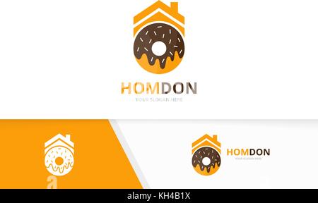 Vektor Donut und Immobilien logo Kombination. Donut und Haus Symbol. Einzigartige Bäckerei und Mieten, Logo Design Template. Stock Vektor