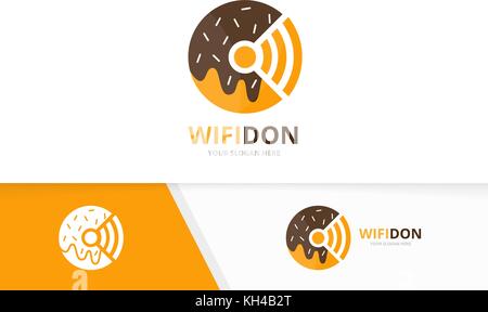 Vektor Donut und Wlan logo Kombination. Donut und Signal Symbol. Einzigartige Bäckerei und Radio, Internet Logo Design Template. Stock Vektor