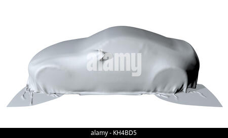 Auto bedeckt mit einem Tuch isoliert. 3D-Rendering Stockfoto