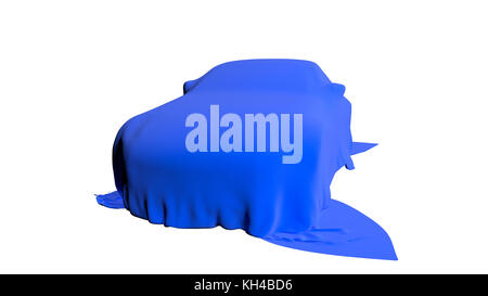 Auto bedeckt mit einem Tuch isoliert. 3D-Rendering Stockfoto