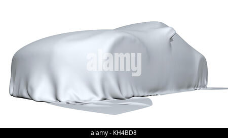 Auto bedeckt mit einem Tuch isoliert. 3D-Rendering Stockfoto
