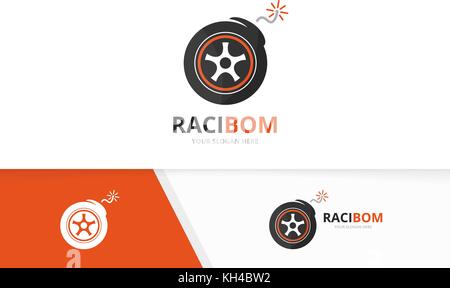 Vektor Rad und Bombe logo Kombination. Reifen und detonieren Symbol. Einzigartige reifen und Waffe Logo Design Template. Stock Vektor