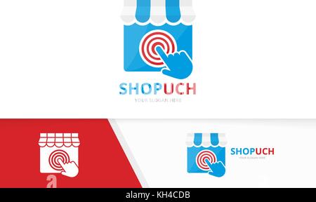 Vektor speichern und klicken Sie auf Logo Kombination. Markt- und Cursor-Symbol. einzigartige Retail und shop Logo Design Template. Stock Vektor