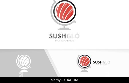 Vektor Sushi und Globe logo Kombination. japanisches Essen planet Symbol. Einzigartige Meeresfrüchte Logo Design Template. Stock Vektor