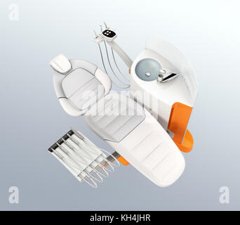 Zahnmedizinische Einheit Ausrüstung auf grauem Hintergrund. 3D-Bild mit Freistellungspfaden. Stockfoto