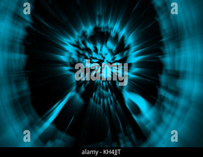 Fury zombie Kopf blaue Abdeckung. Abbildung im Genre der Horror. Bild mit blur Effekt. Stockfoto