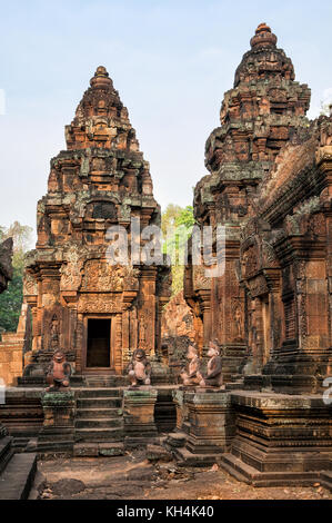 Alten kambodschanischen Tempel Banteay Srei (rosa Vorl.) Stockfoto