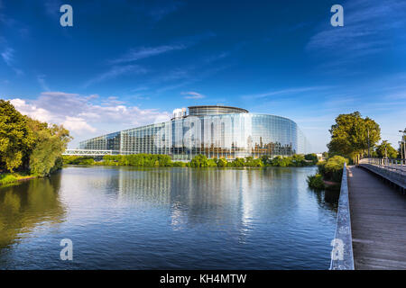 Straßburg, Frankreich, 06. August 2016. Das Gebäude des Europäischen Parlaments in Straßburg. Stockfoto