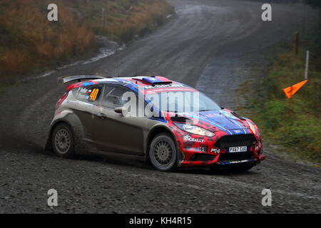 Teams von Herstellern und privaten Teams konkurrieren auf dem 2017 Dayinsure Wales Rally GB. Stockfoto